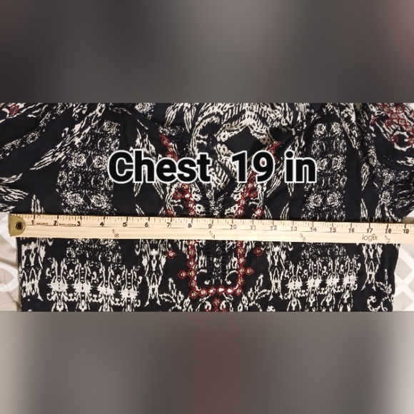 Bila Peasant Boho Black White Embroidered Flared Sleeve Womens Size Small Blouse - Picture 9 of 10